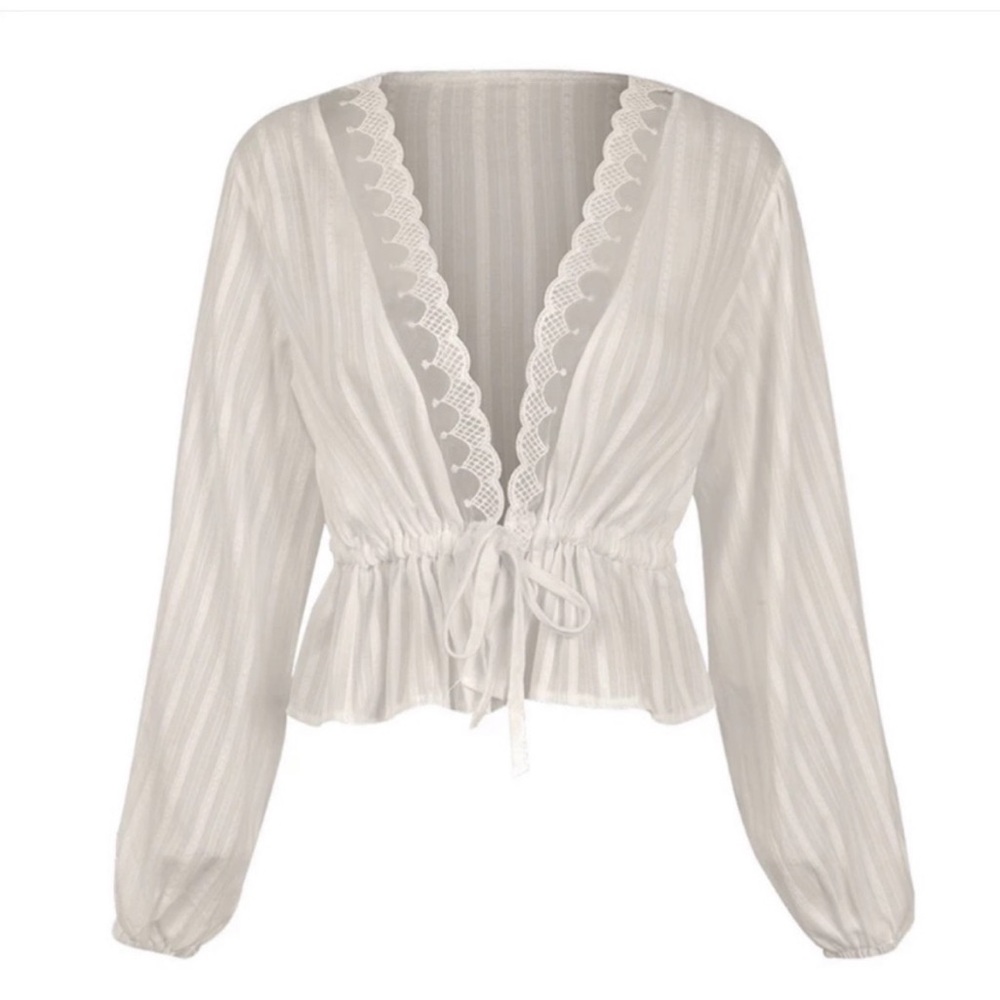 NEW! SHEIN White Striped Lace Bohemian Blouse